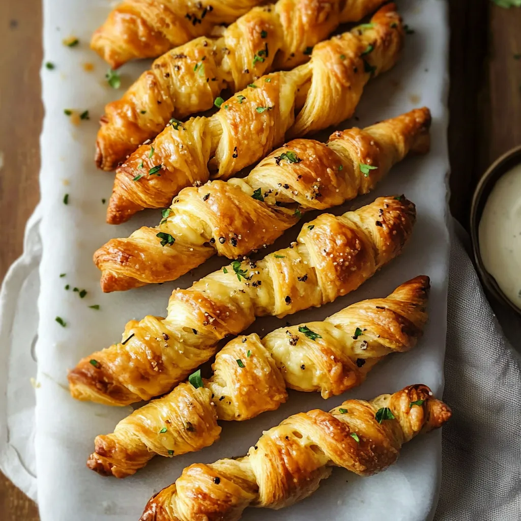 A plate of croissants with a bowl of sauce.