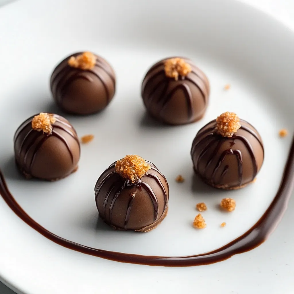 Chocolate balls with orange toppings on a white plate.