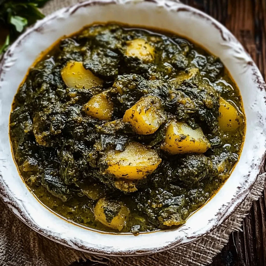 A bowl of green goodness with chunks of potato.