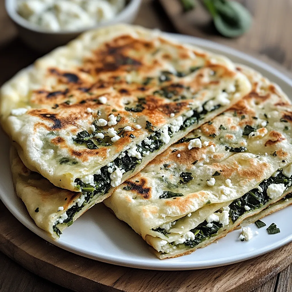 White plate with two cut squares of stuffed bread.
