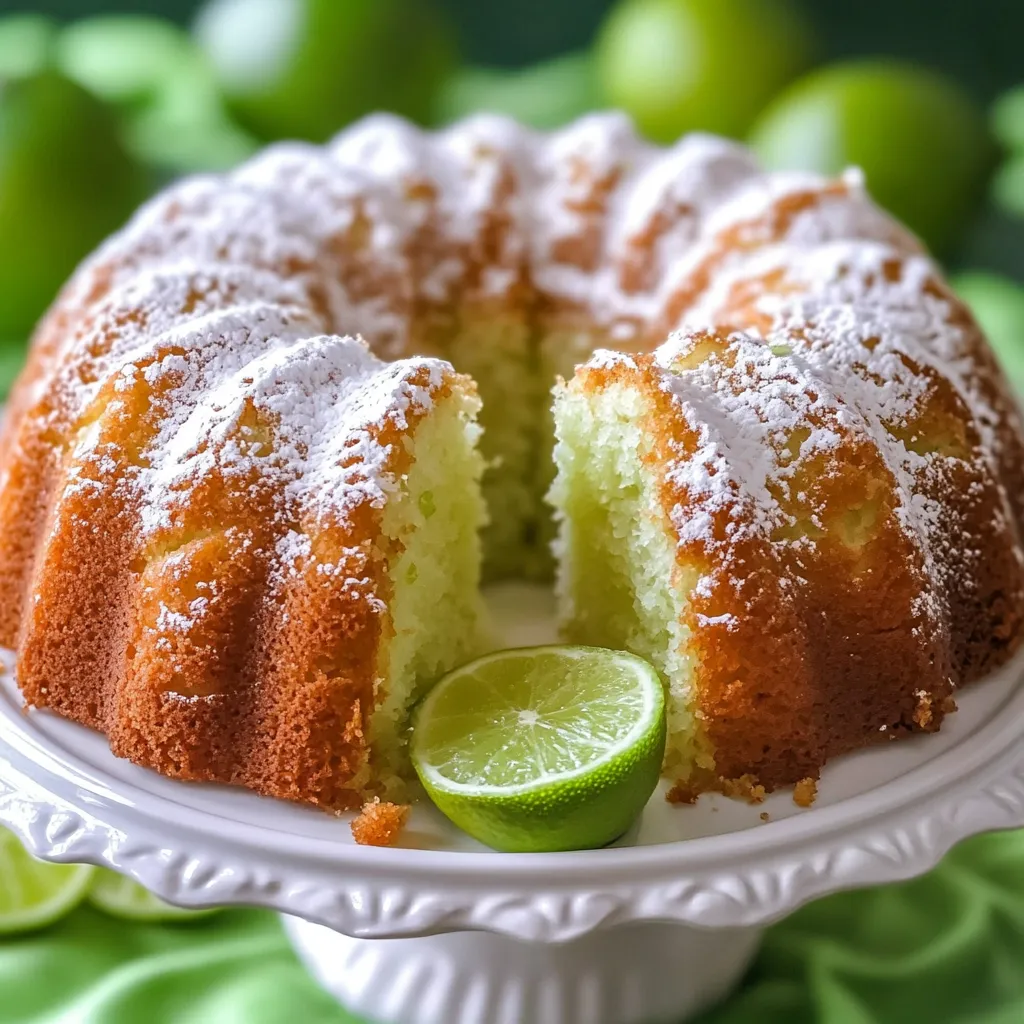 A wedge of lime-topped pound cake slathered in white icing.