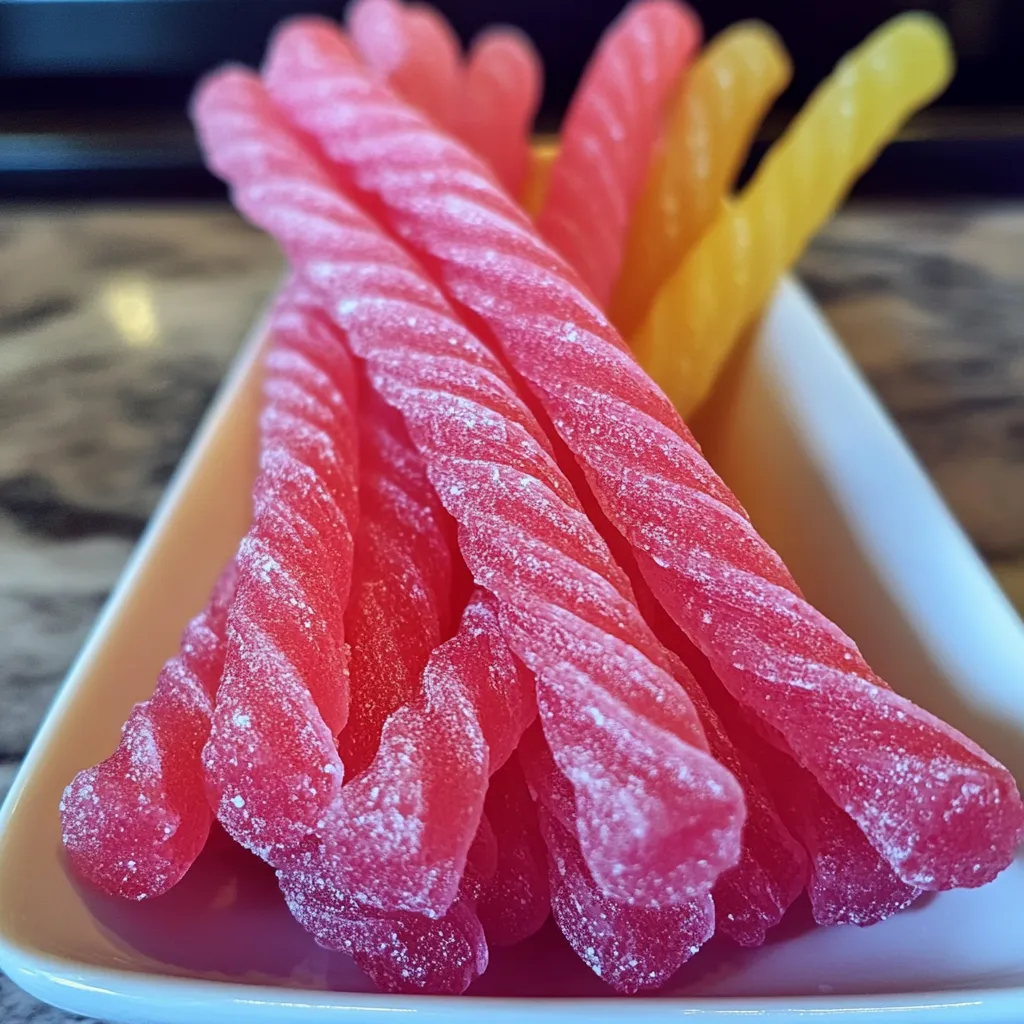 Bowl with bright red and yellow twisted candy cords.