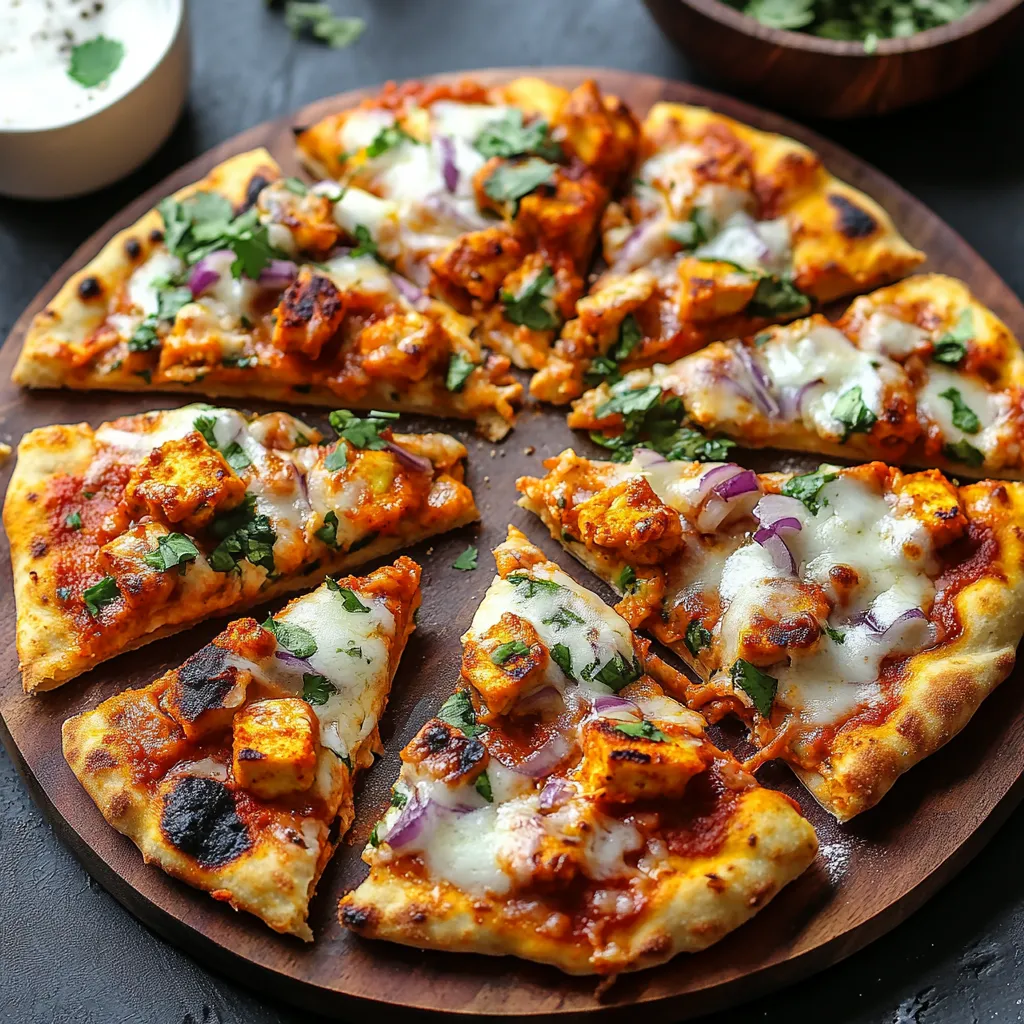 Cheesy, onion-topped pizza on naan bread.