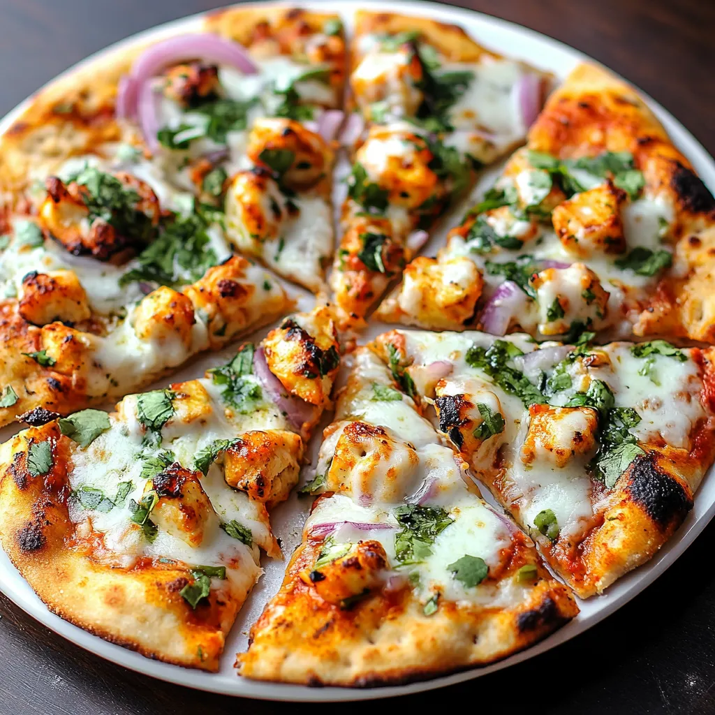 Chicken-veggie pizza on a white plate, ready to eat.