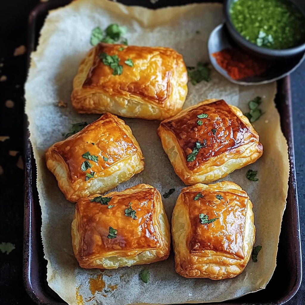 Four small quiches on a tray.