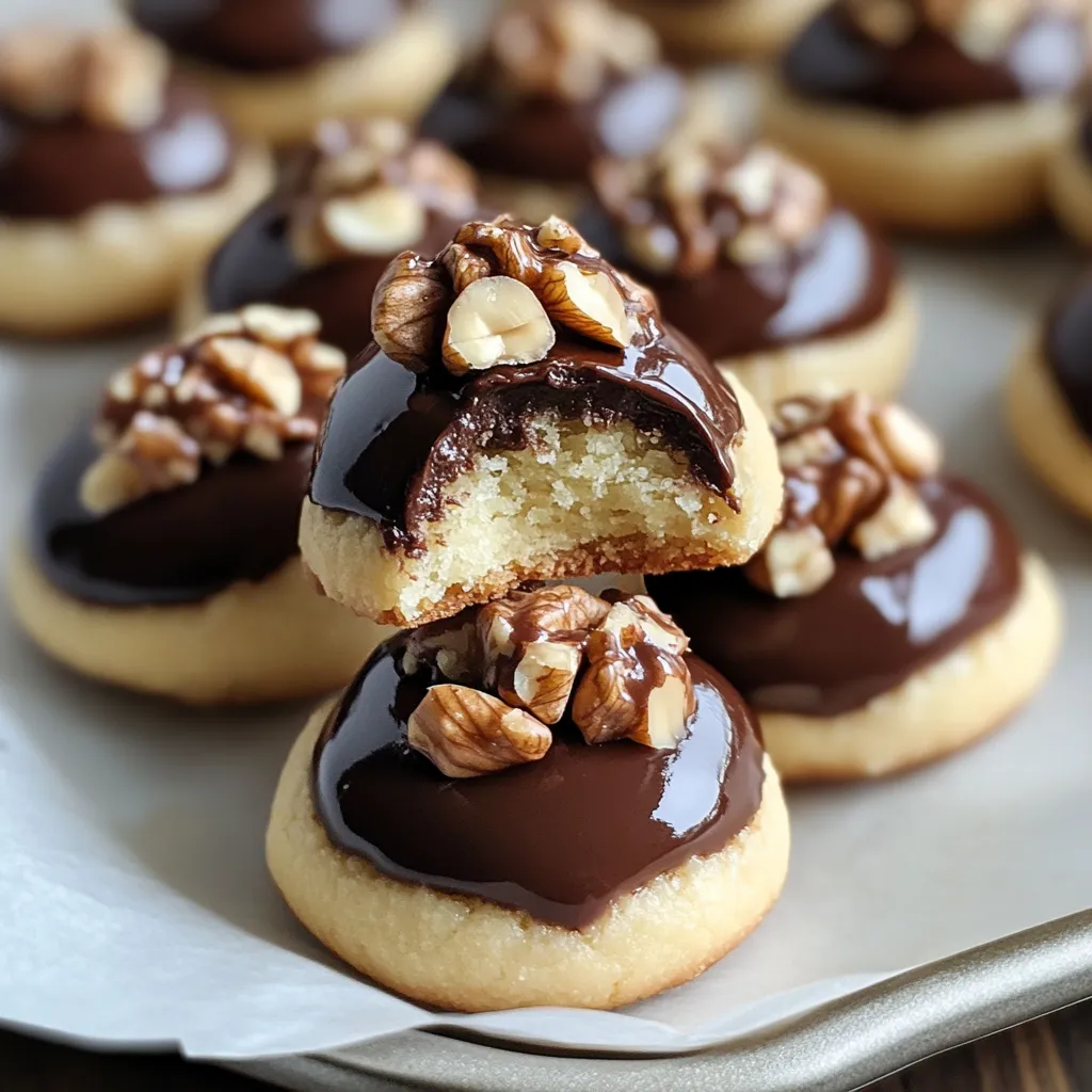 Plate stacked with chocolate and walnut cookies.