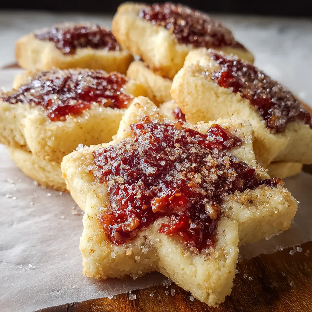 A plate of cookies with jam on top.