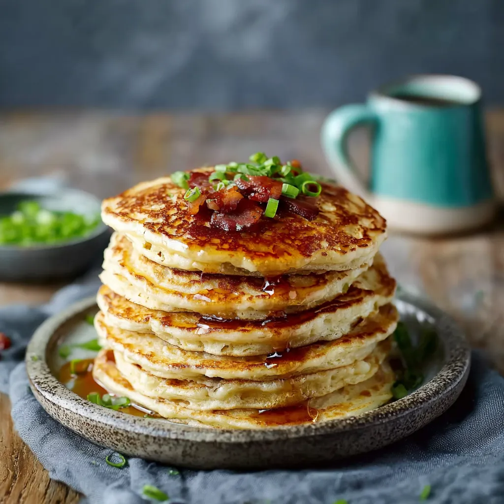 A stack of pancakes with syrup on top.