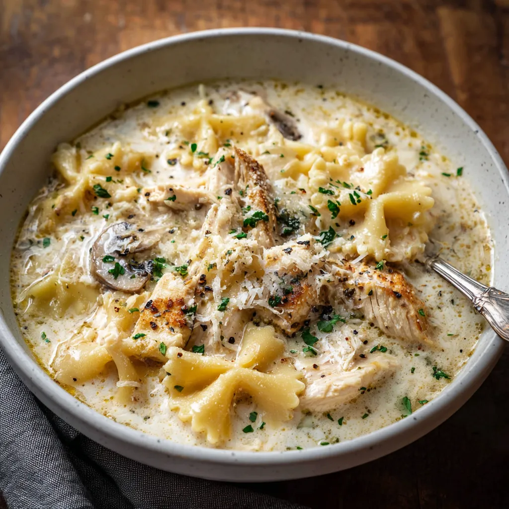 A bowl of chicken noodle soup.