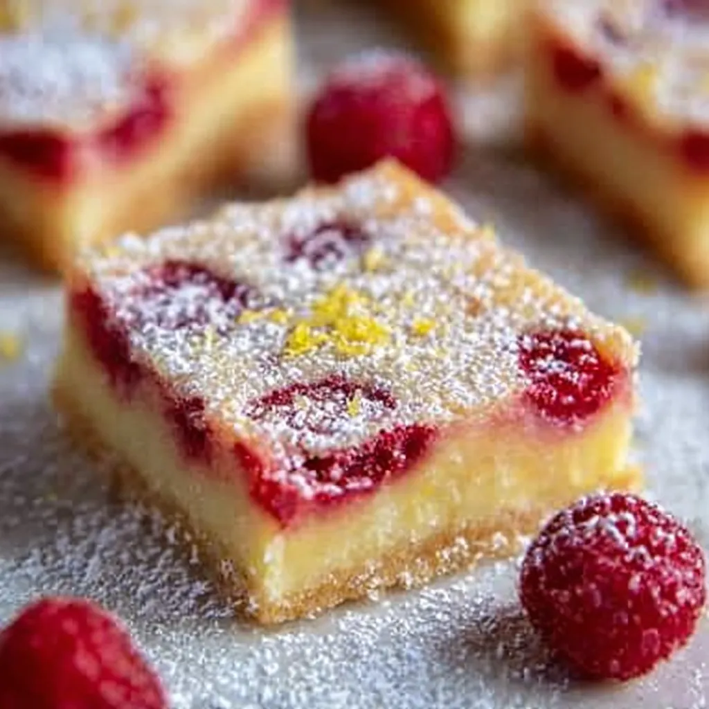 A slice of cake with raspberries on top.
