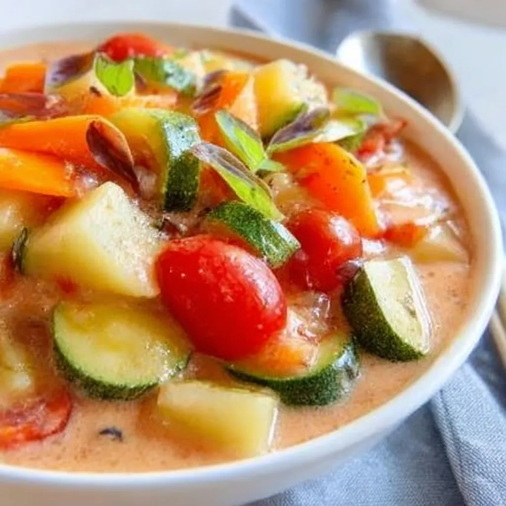 A bowl of vegetables including tomatoes, carrots, and zucchini.