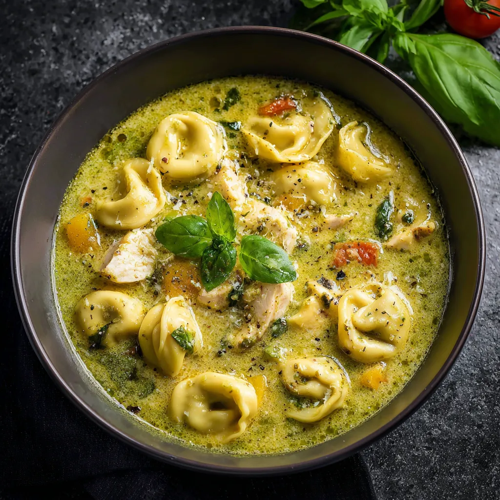 A bowl of soup with pasta and chicken.