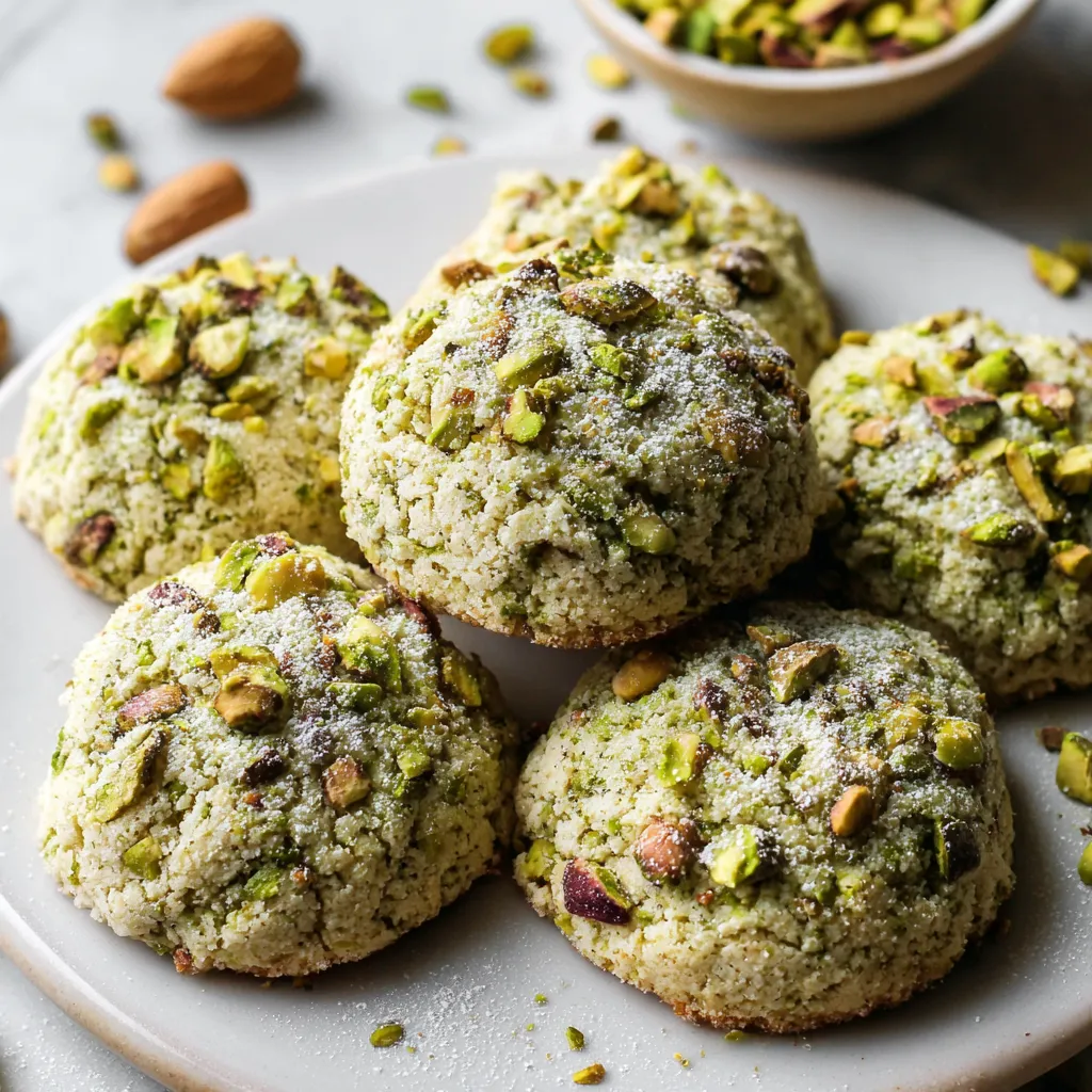 A plate of cookies with green toppings.