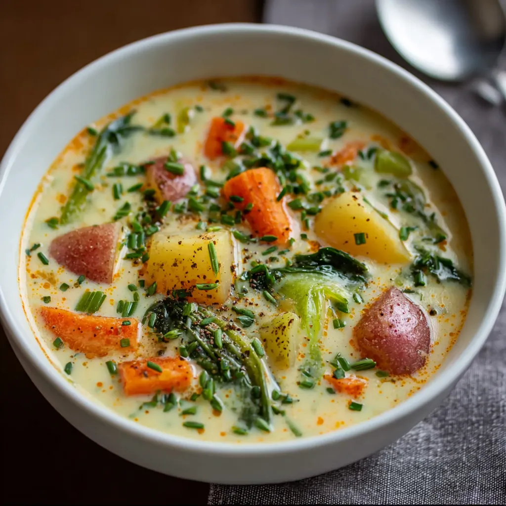 A bowl of soup with vegetables and broth.