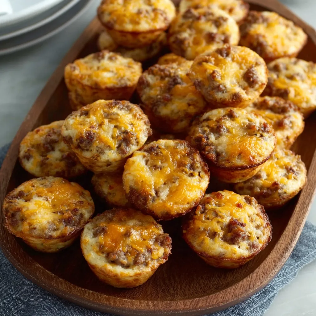 A wooden tray with a plate of cheesy muffins.