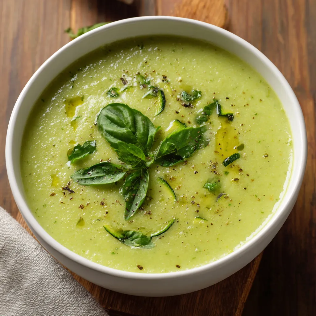 A bowl of soup with a green leaf on top.