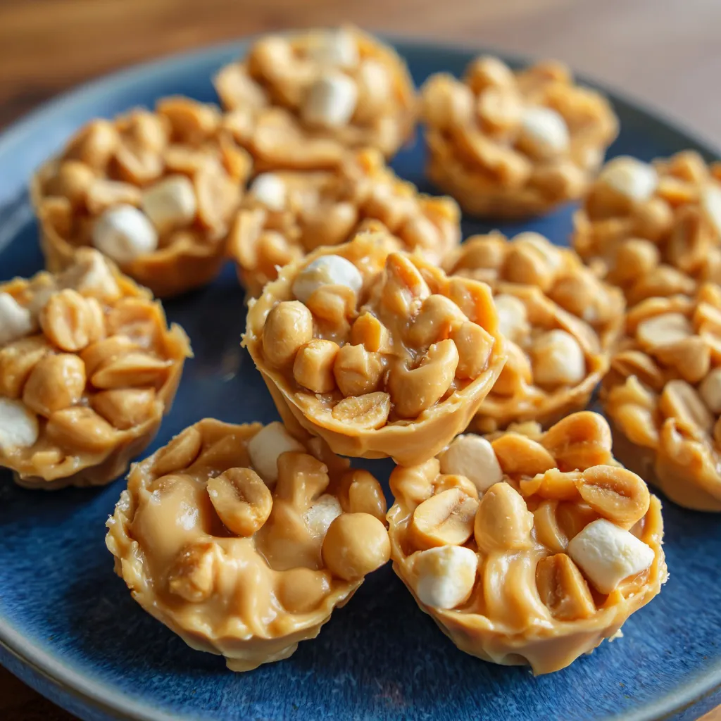 A plate of marshmallows and peanut butter.