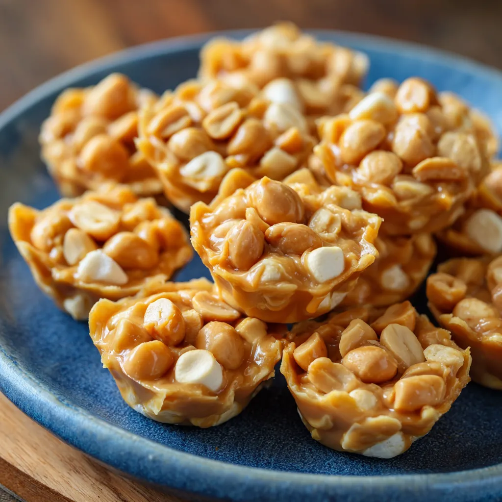A plate of peanut butter and marshmallow treats.