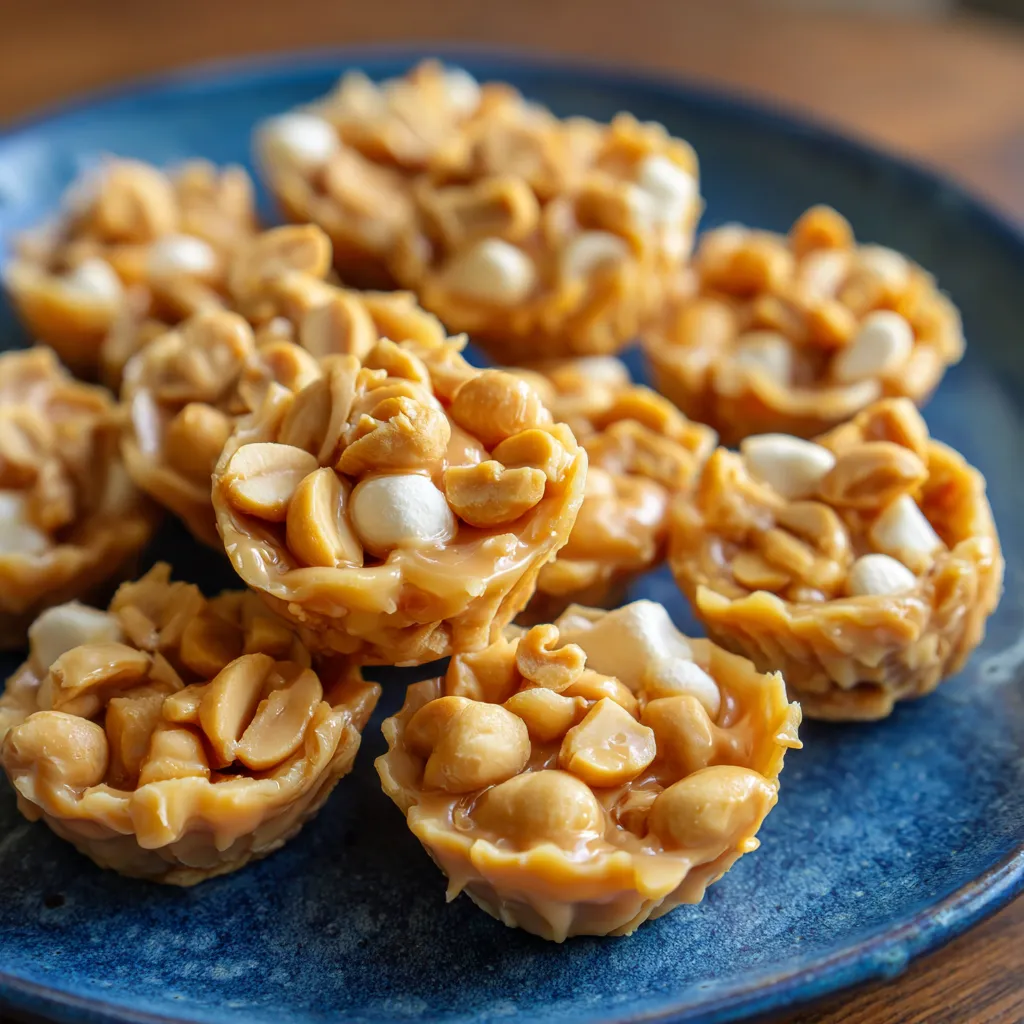 A plate of peanut butter and marshmallow treats.