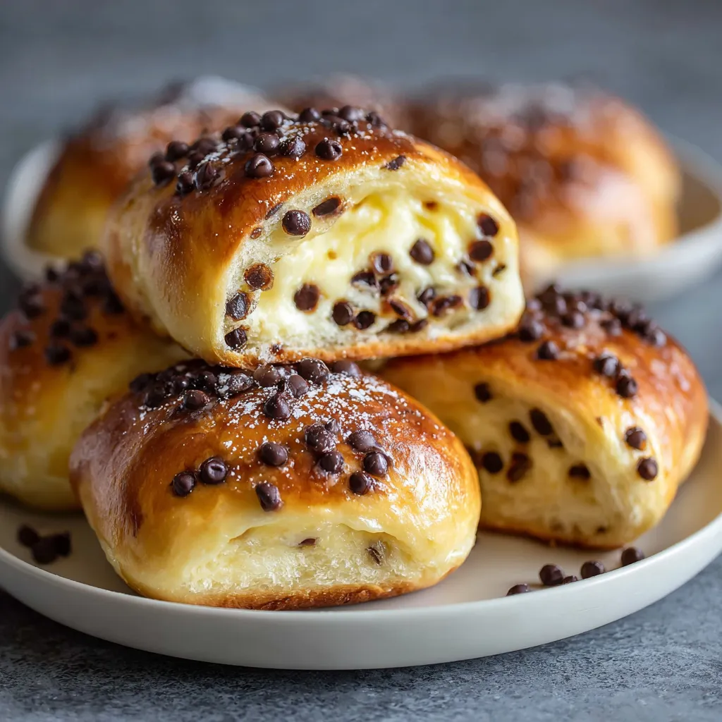 A plate of bread with chocolate chips on it.