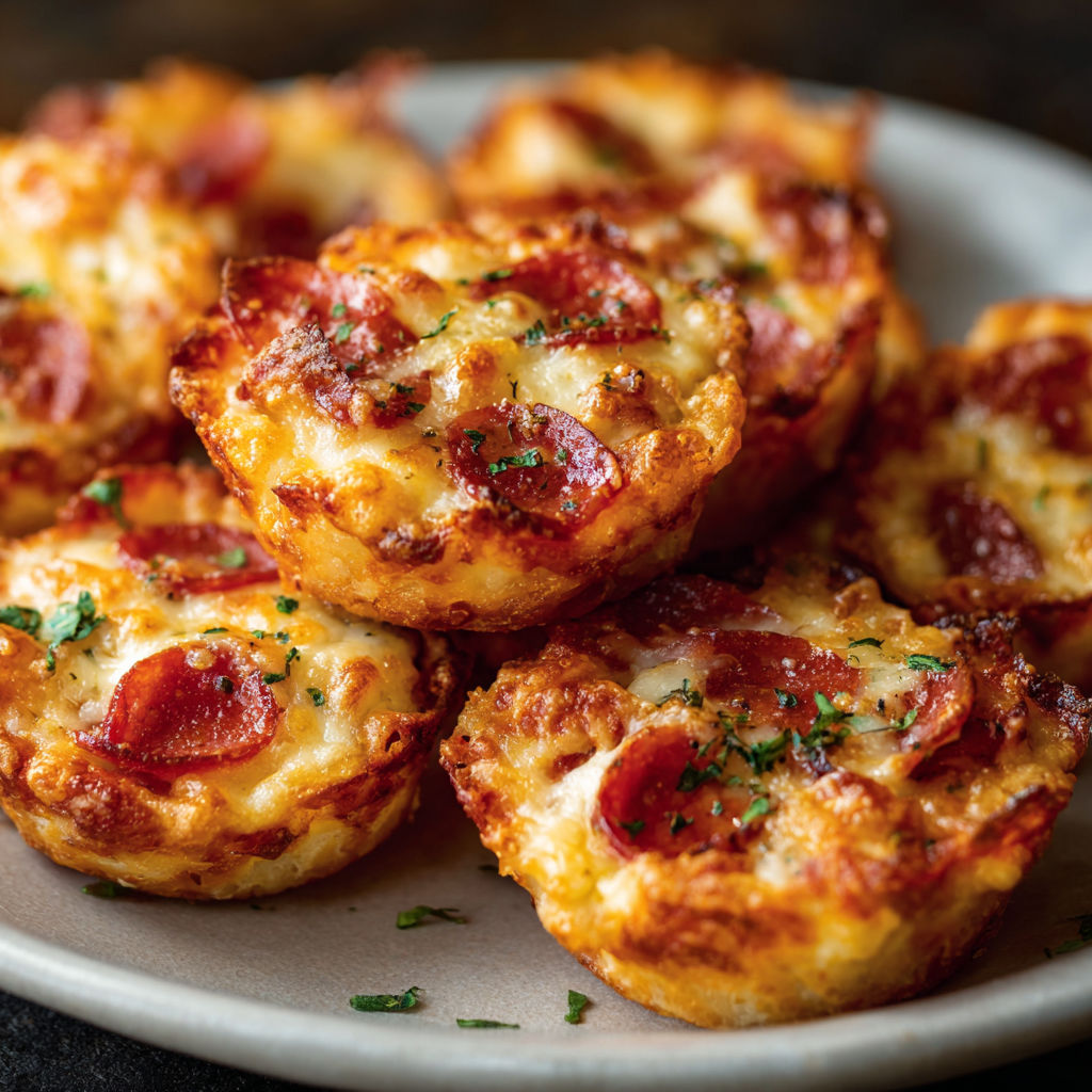 A plate of pepperoni pizza bites.