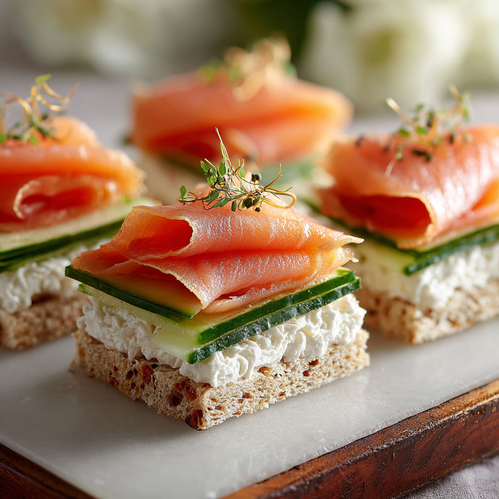 A plate of food with a slice of salmon and cucumber.
