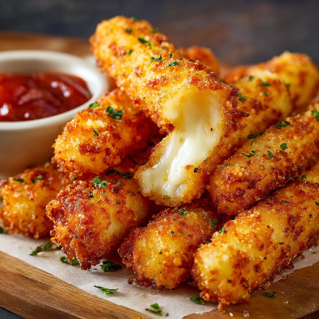 A plate of cheese sticks with a bowl of ketchup.