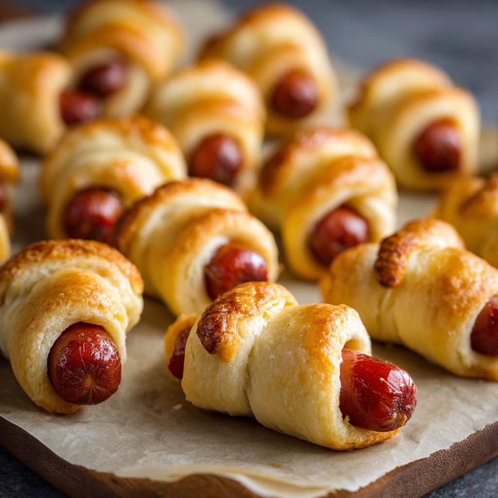 A tray of hot dogs wrapped in dough.