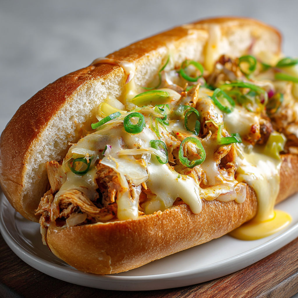 A buffalo chicken cheesesteak on a plate.