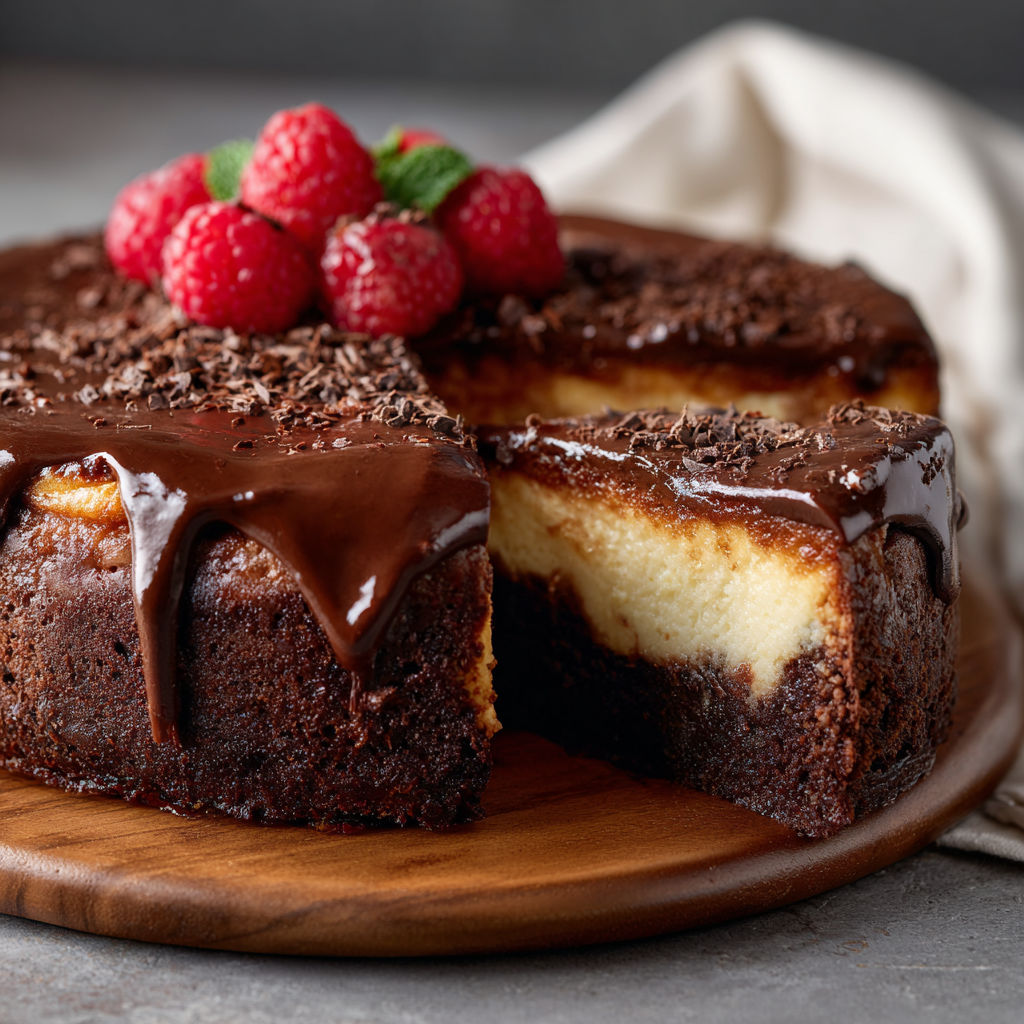 A slice of chocolate cake with raspberries on top.