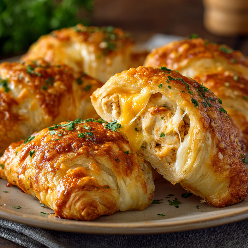 A plate of cheesy chicken crescent rolls.