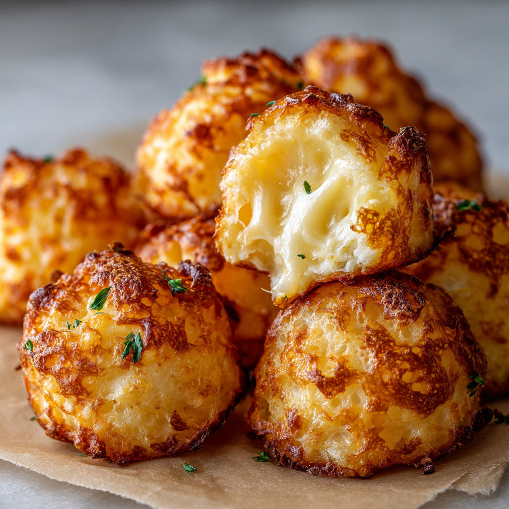 Mashed potato cheese puffs on a table.
