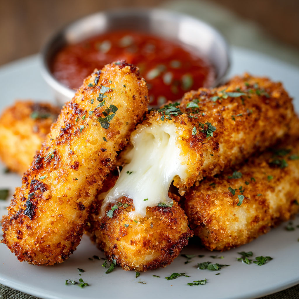 Mozzarella sticks with marinara sauce.