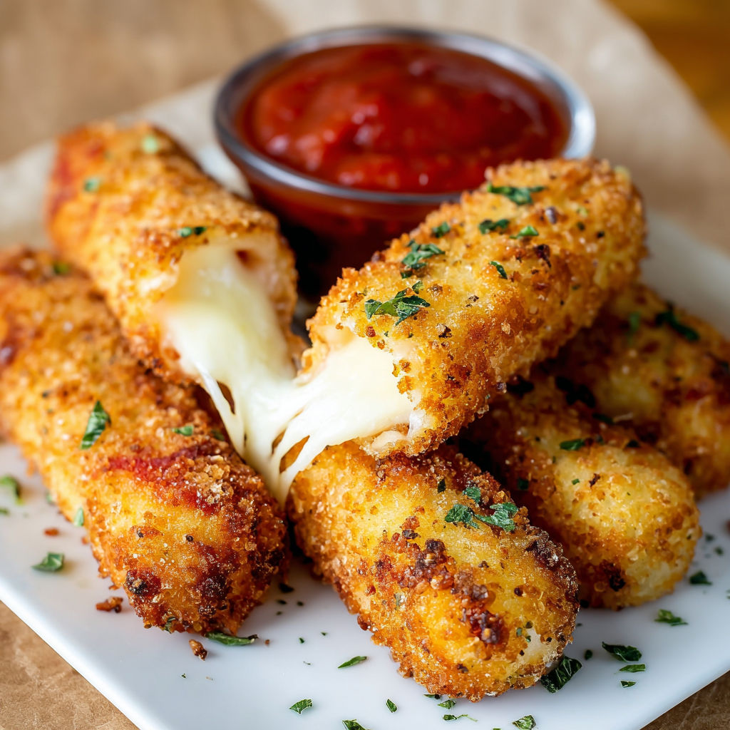 Mozzarella sticks with marinara sauce.