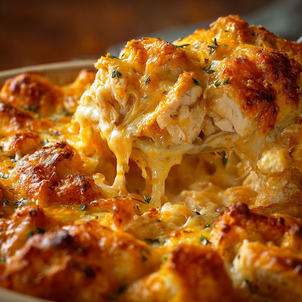 A close up of a cheesy casserole.