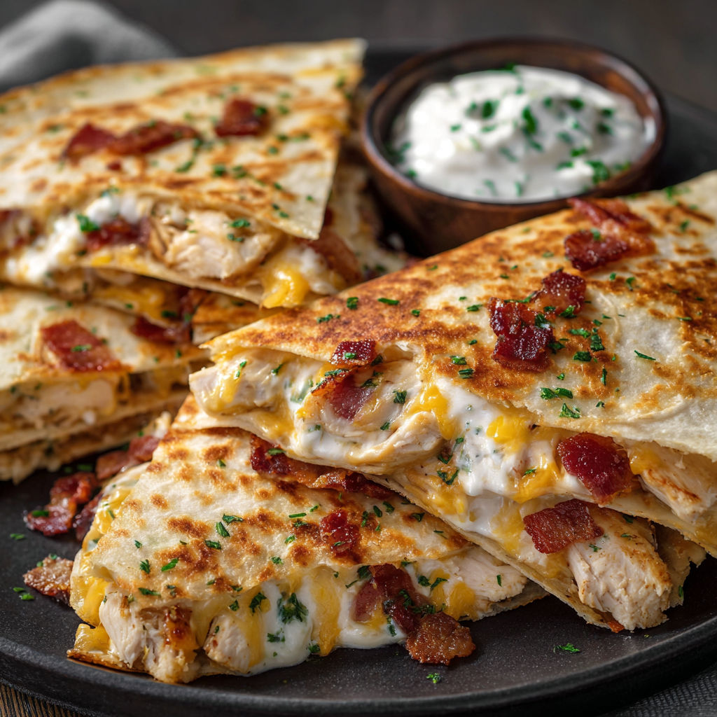 A plate of chicken bacon ranch quesadilla.