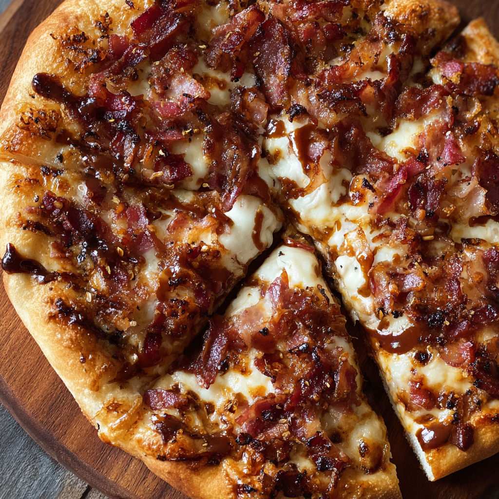 A slice of pizza with bacon and cheese.