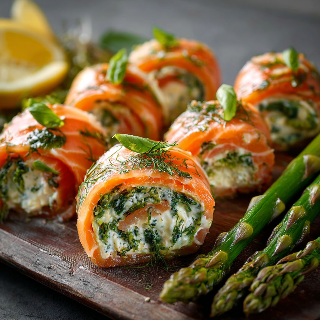 A plate of food with a lemon wedge and asparagus.