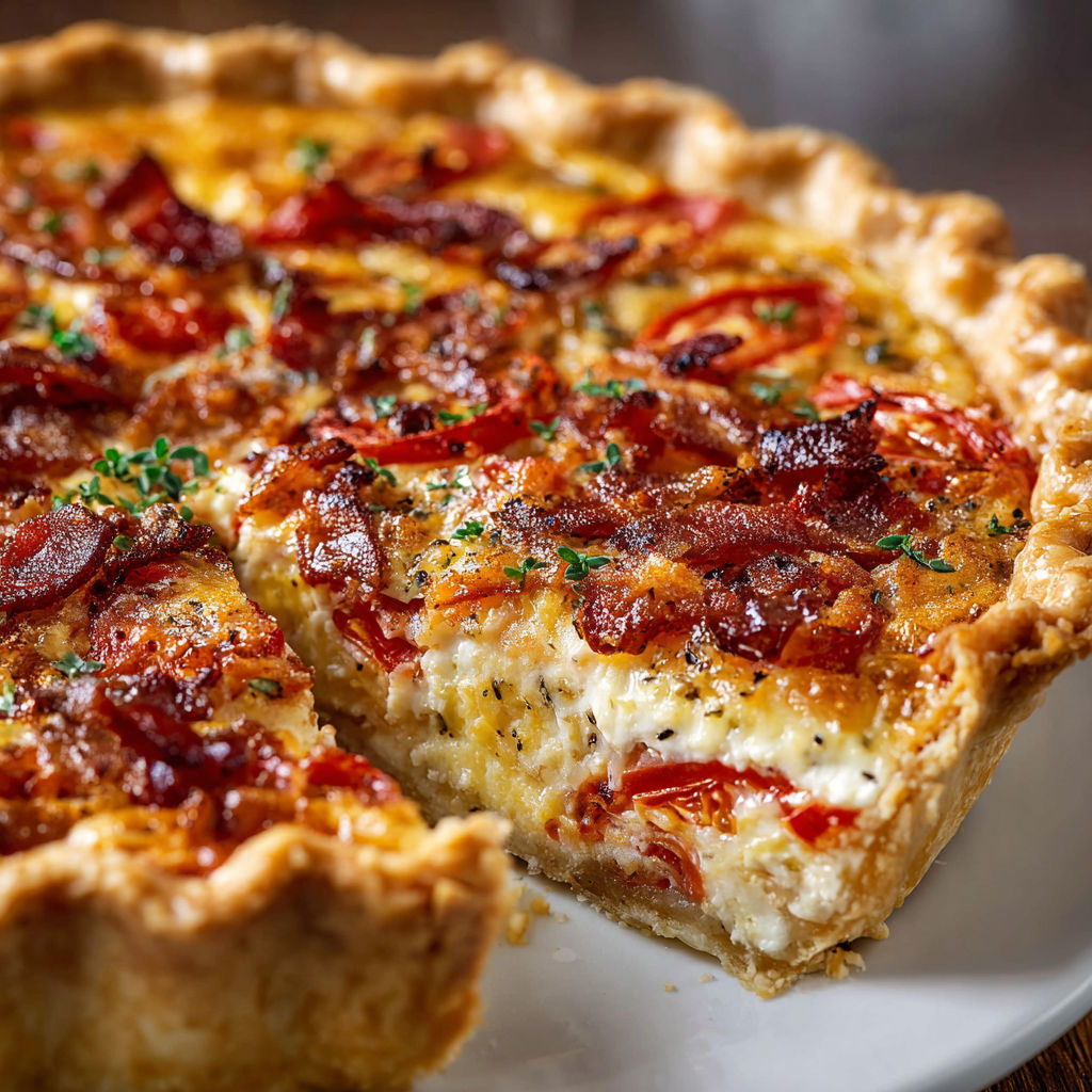 A slice of cheese and bacon pizza.