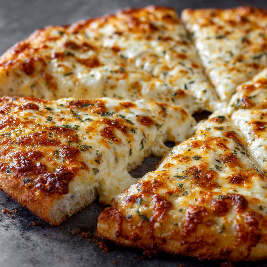 A slice of pizza with cheese and herbs.