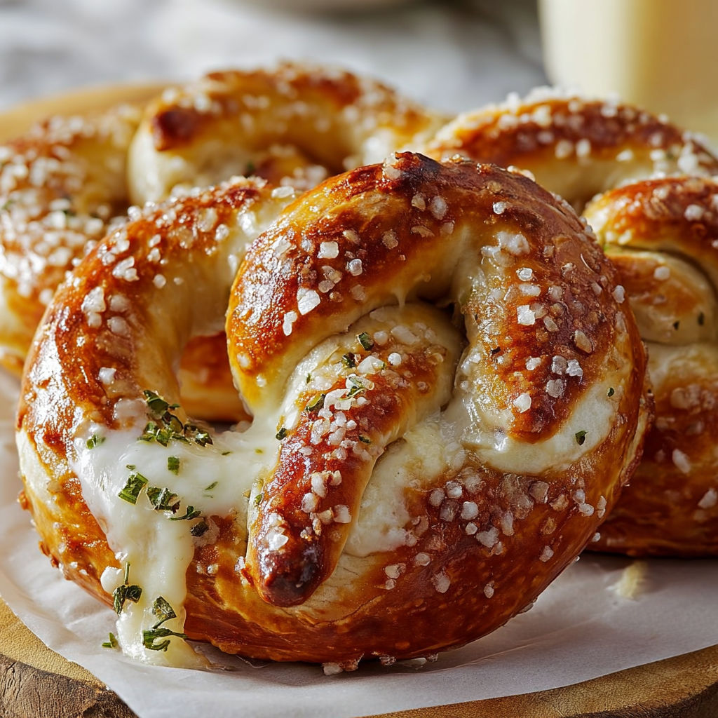 A plate of cheese covered pretzels.