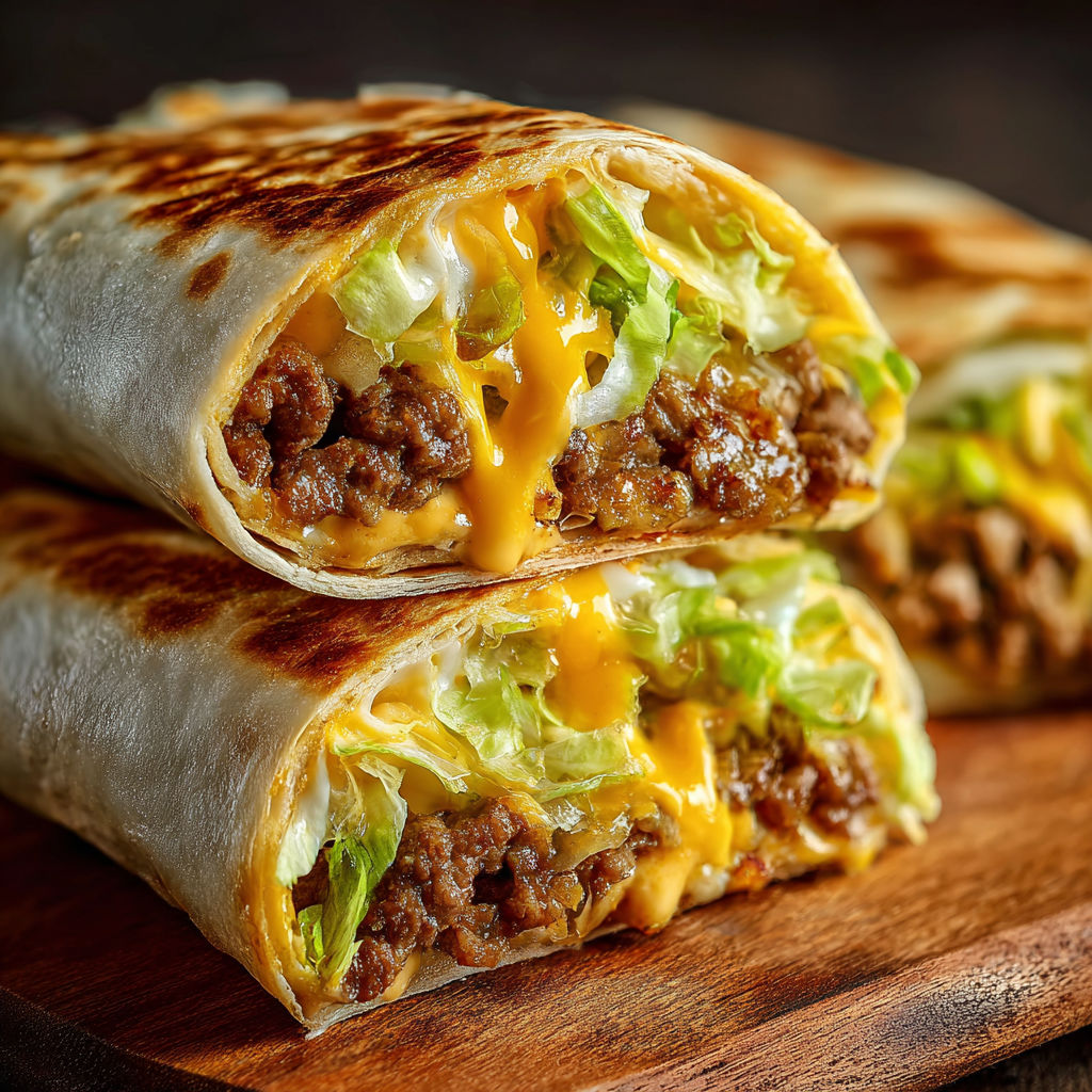 A homemade big mac wrap with lettuce and cheese.