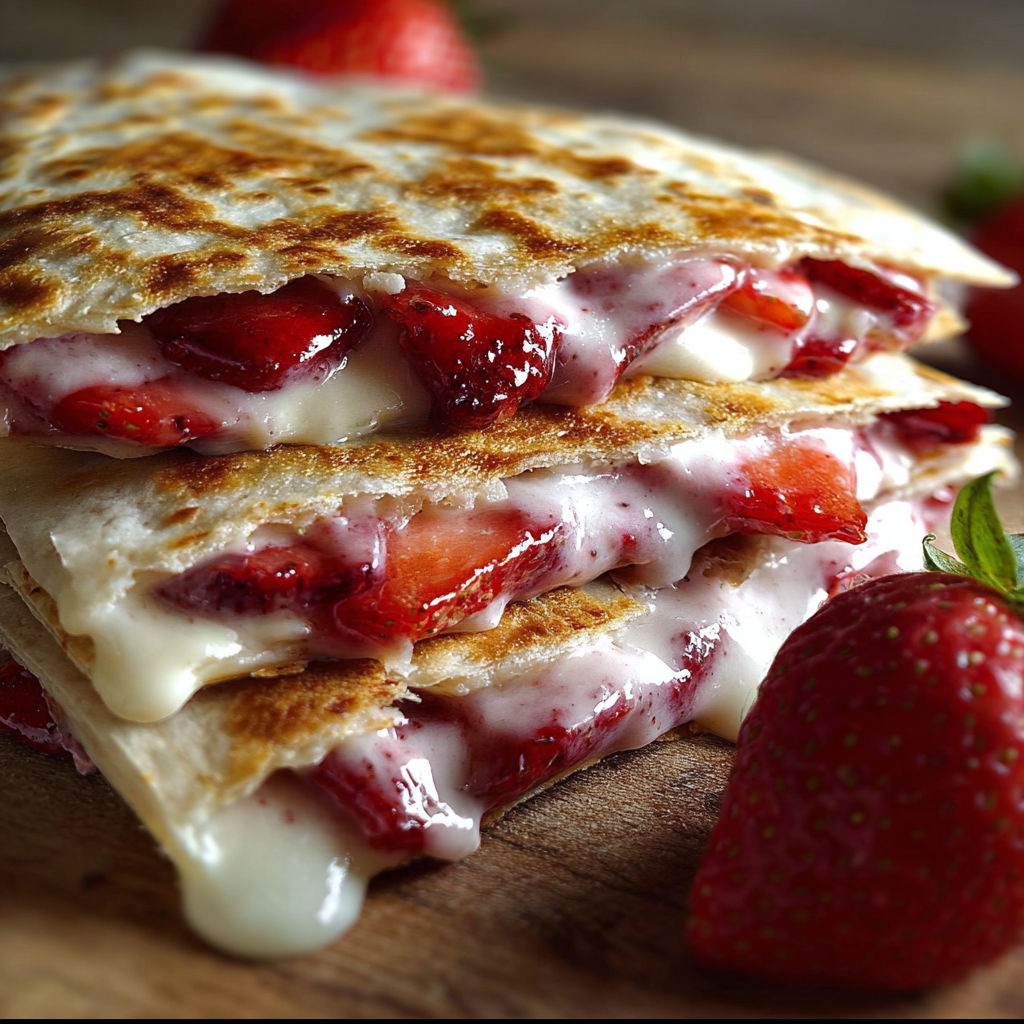 A stack of strawberry cheesecake quesadillas.