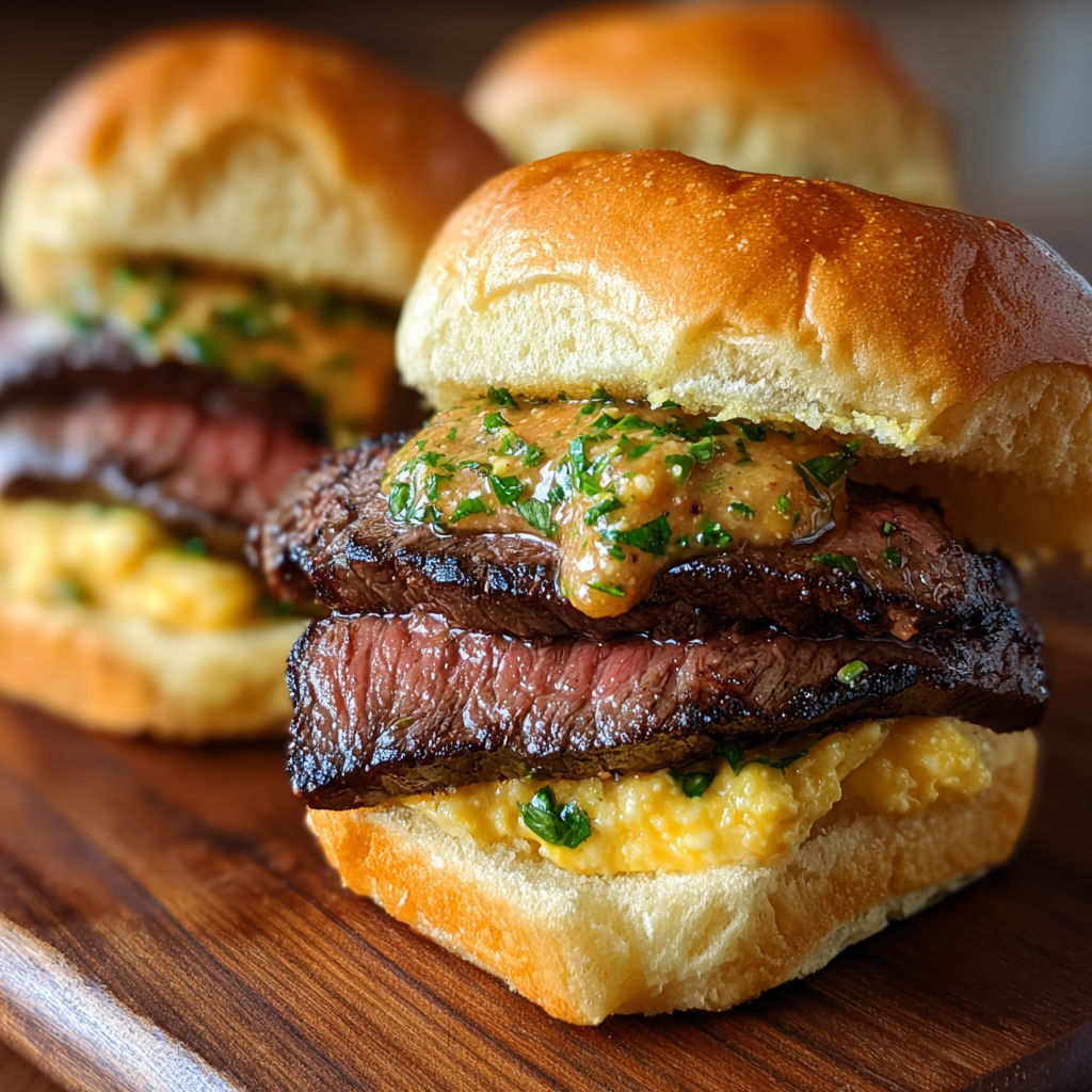 A close up of a cowboy steak slider.