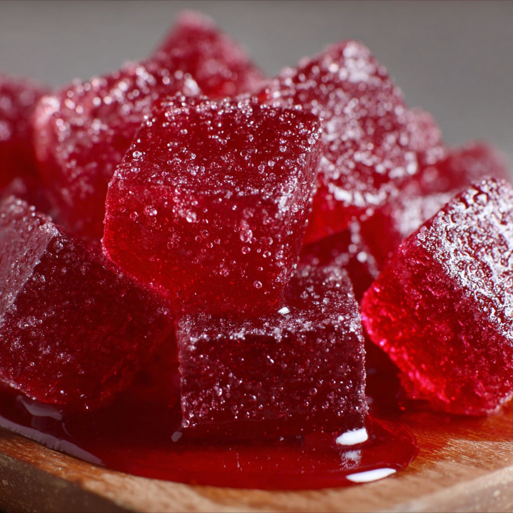 A plate of cinnamon rock candy.