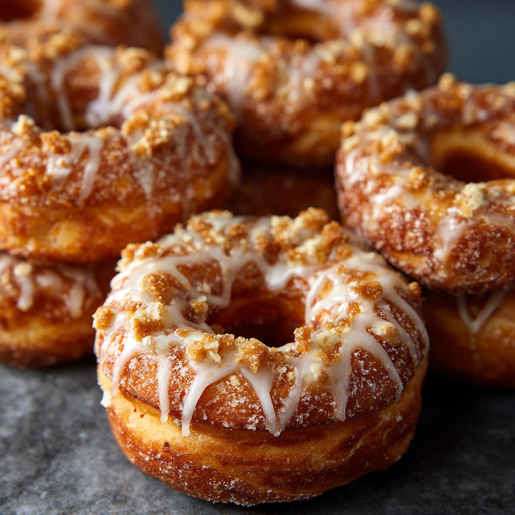 A close up of a donut with sugar and nuts.