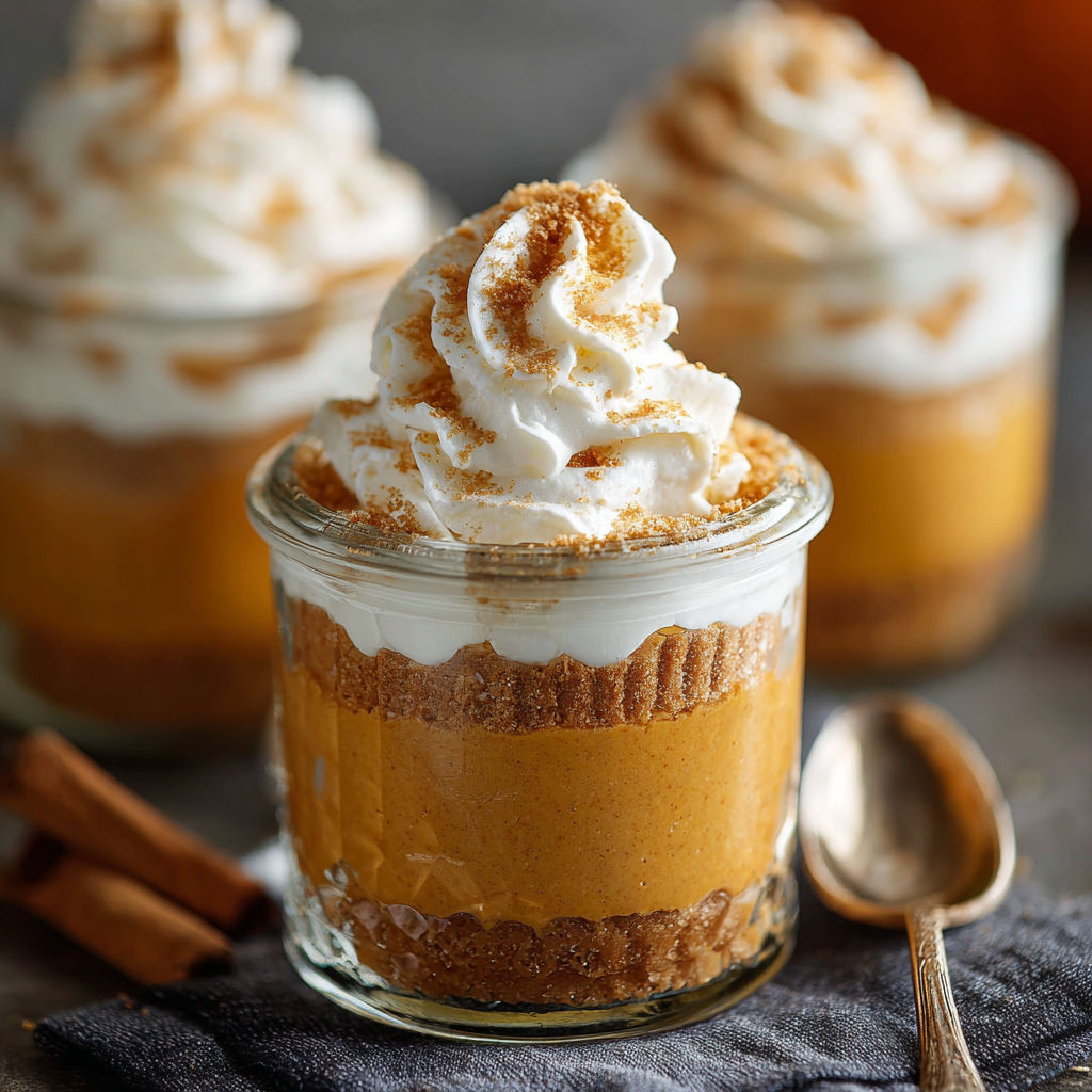 Three mini pumpkin pies in a jar.