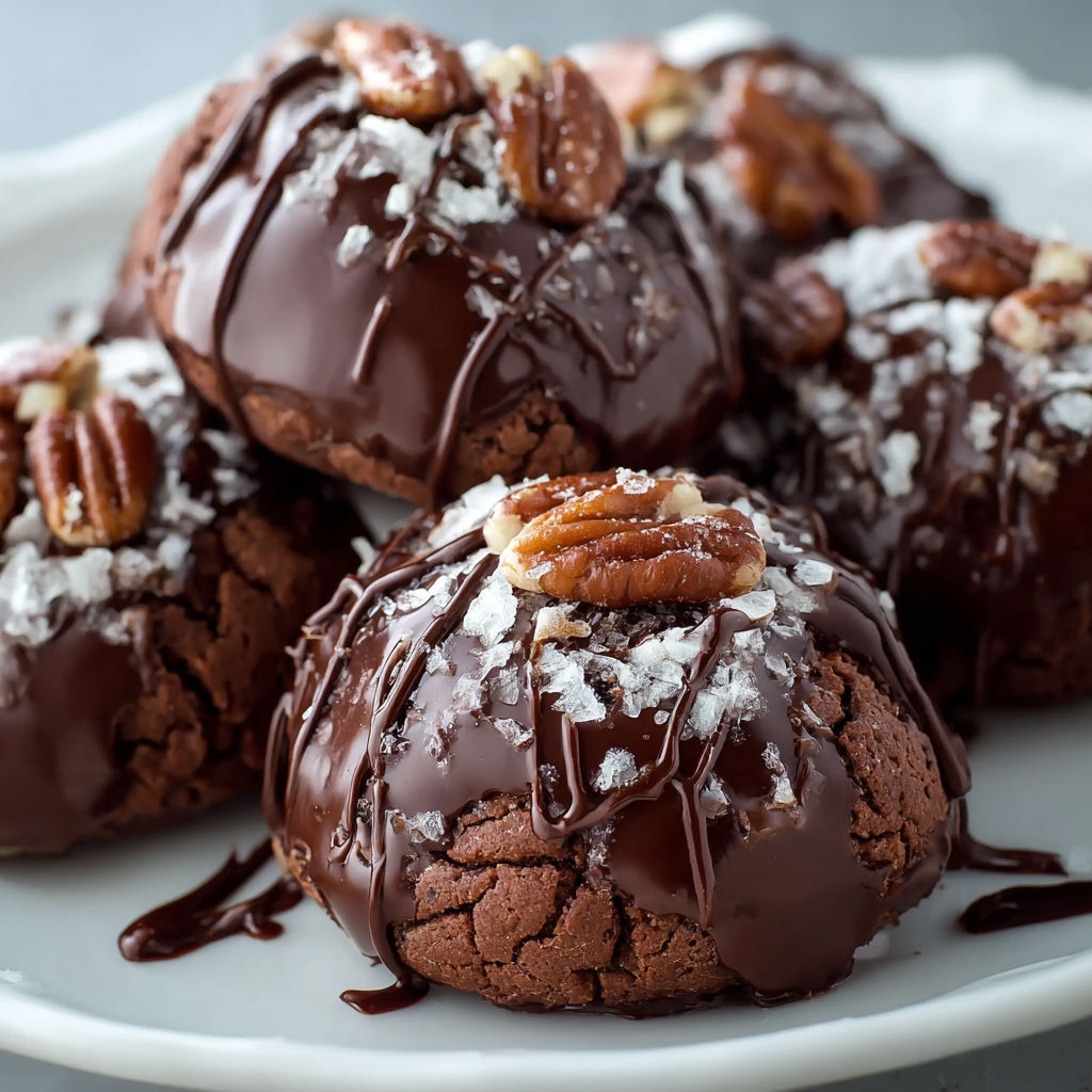 A plate of pecan pie brownie bombs.