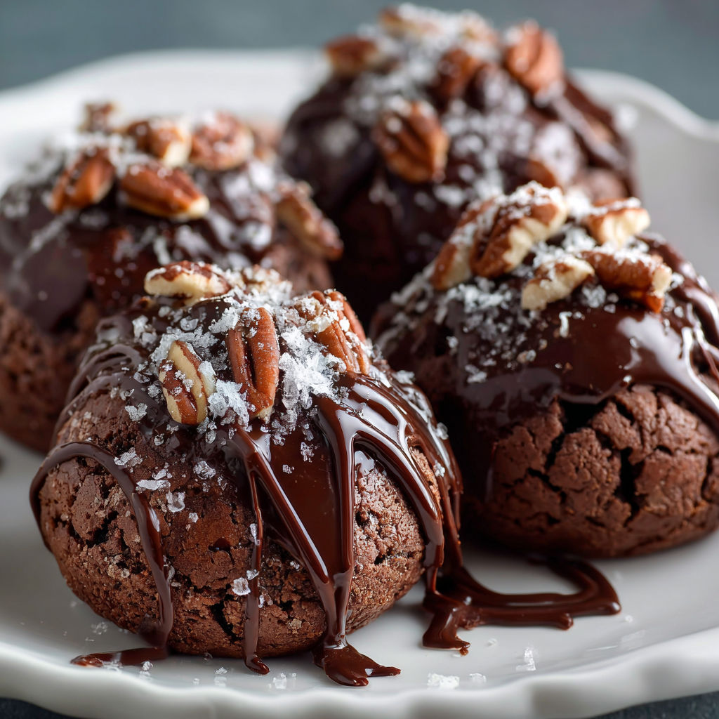 Chocolate covered pecans on a plate.