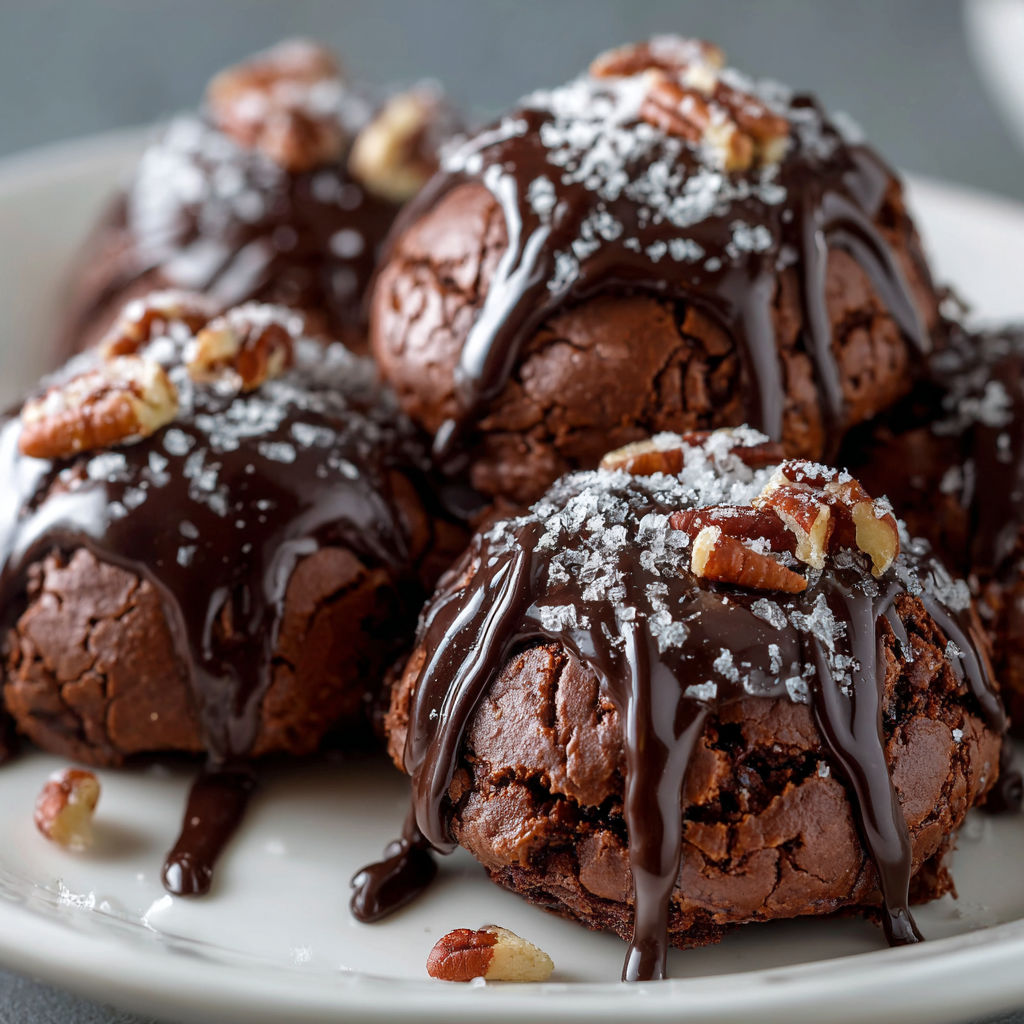 Chocolate covered walnut desserts on a plate.